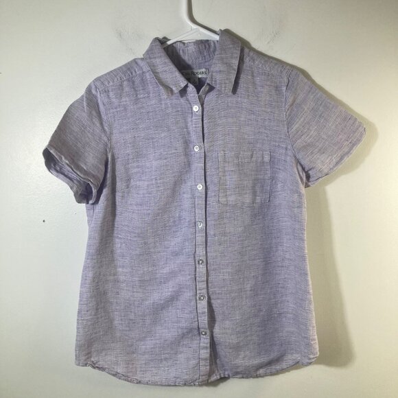 Womens Kim Rogers Linen Blend Button Shirt Short Sleeve S Bluish Purple White - Picture 1 of 8